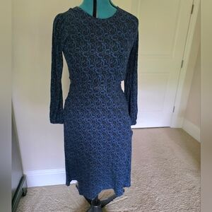 Boden Blue Patterned Long Sleeve Dress